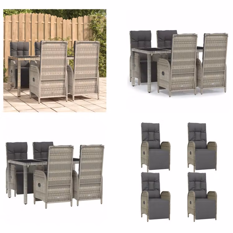 vidaXL Set da pranzo da giardino 5 pezzi con cuscini in poly rattan grigio - Set da pranzo da giardino - Set da pranzo da giardino - Set da pranzo da terrazza
