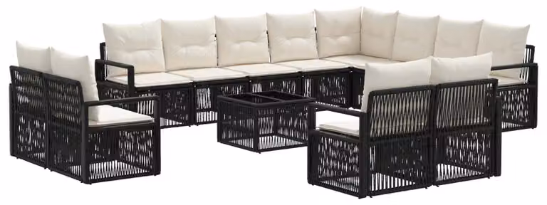 Set Divano da Giardino 13 pcs Nero polyrattan