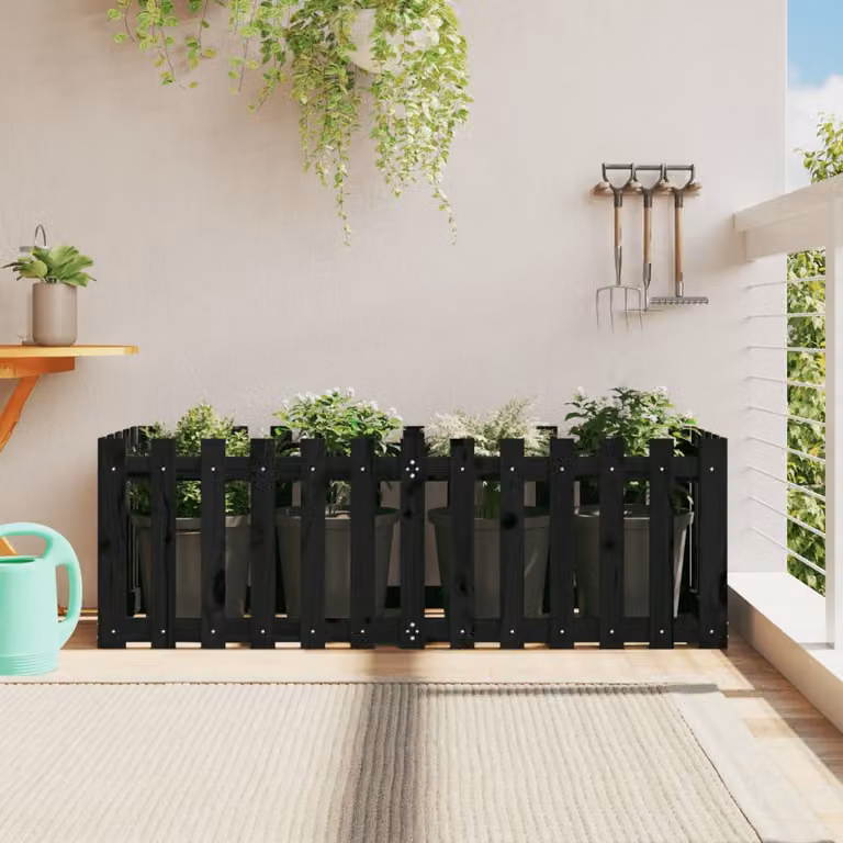 Fioriera da giardino a recinzione vidaXL in legno di pino massello, colore nero, L 150 x P 50 x H 50 cm