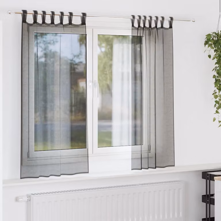Set di 2 tende in voile semi-trasparenti vidaXL con linguetta, colore nero, in poliestere