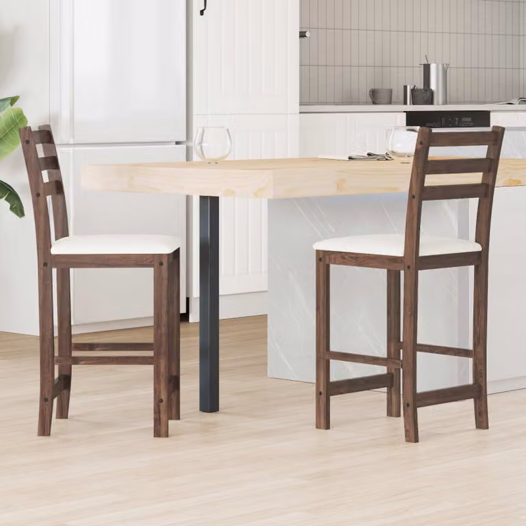 Set di 2 sedie da pranzo moderne vidaXL in legno di gomma color marrone chiaro e bianco con seduta in tessuto