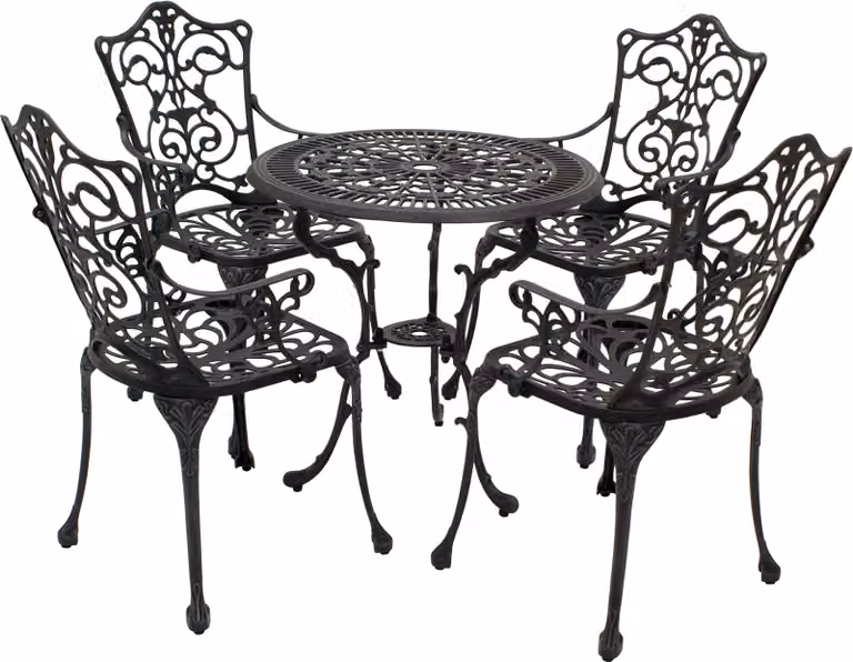 Set da bistrot DEGAMO, set da giardino in stile Art Nouveau, 5 pezzi, in fusione di alluminio grigio anticato, resistente alle intemperie
