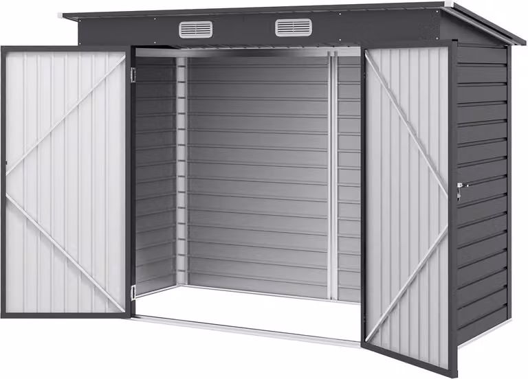 Capanno per Attrezzi in Acciaio, Capanno per Attrezzi da 2,7 m² con Doppia Porta, Casetta da Giardino con Serratura, Armadietto da Giardino con Protezione UV, 249 x 121 x 183 cm, Grigio