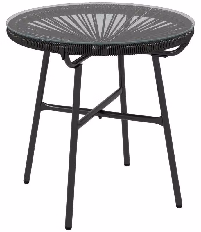 Tavolo da giardino rotondo in rattan – tavolino da esterno in stile bohémien | Colore: nero | Dimensioni: 50x50x50 cm