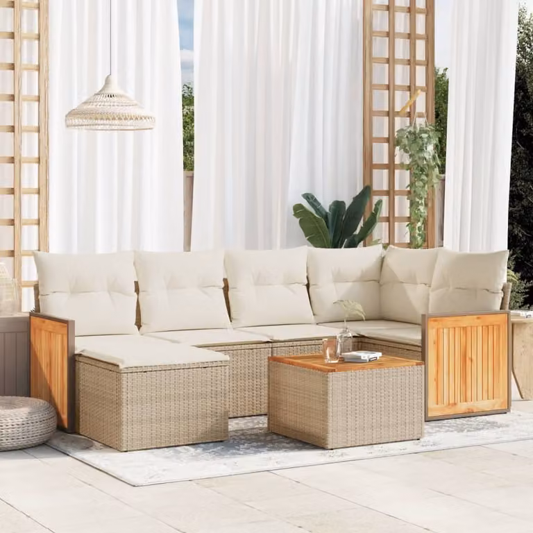 Maison Exclusive - Set da giardino 7 pezzi con cuscini Beige Poly Rattan
