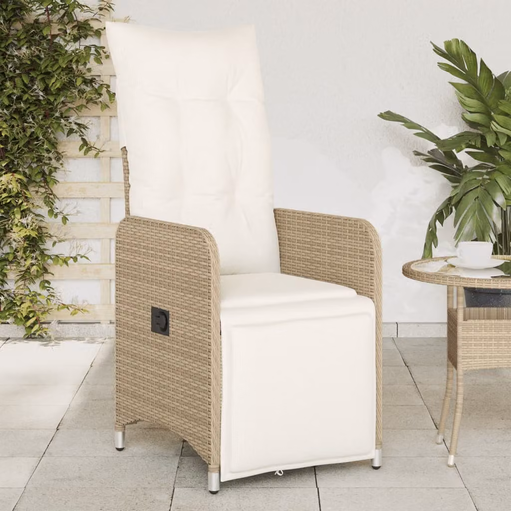 Sedia reclinabile da giardino vidaXL in rattan e metallo con cuscini beige