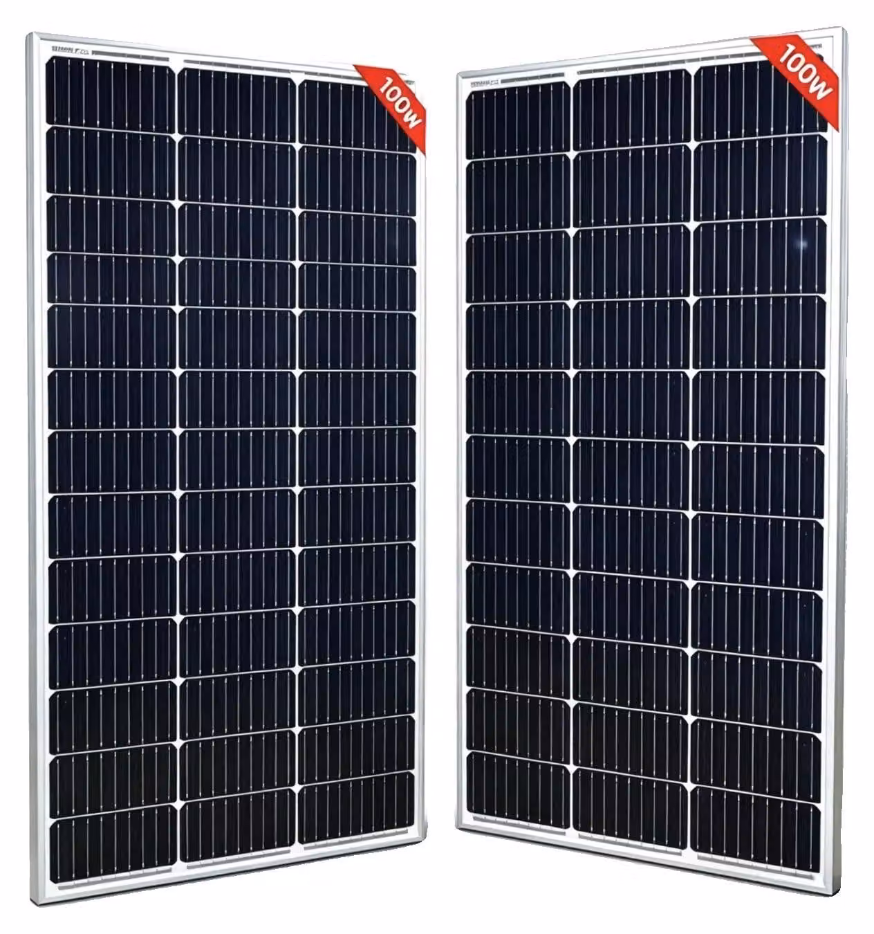 Pannelli solari, vetro temperato, alta efficienza, 2 pannelli da 100W