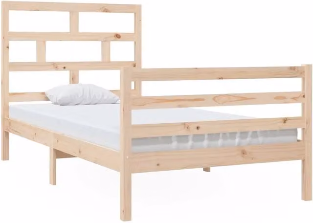 Letto singolo per adulti in legno massello di pino rustico non trattato L/P/H: 205.5 x 100 x 106 cm – 1