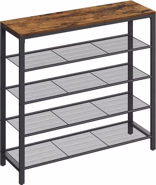 Organizzatore di scarpe - 4 livelli a raccordi - Spaziale - 100 cm x 30 cm x 92,5 cm - Marrone-nero