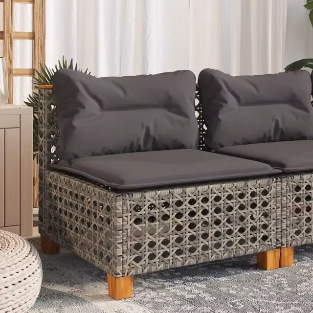 Divano da giardino Design Mania in polyrattan grigio con cuscini imbottiti e coperture rimovibili – 1