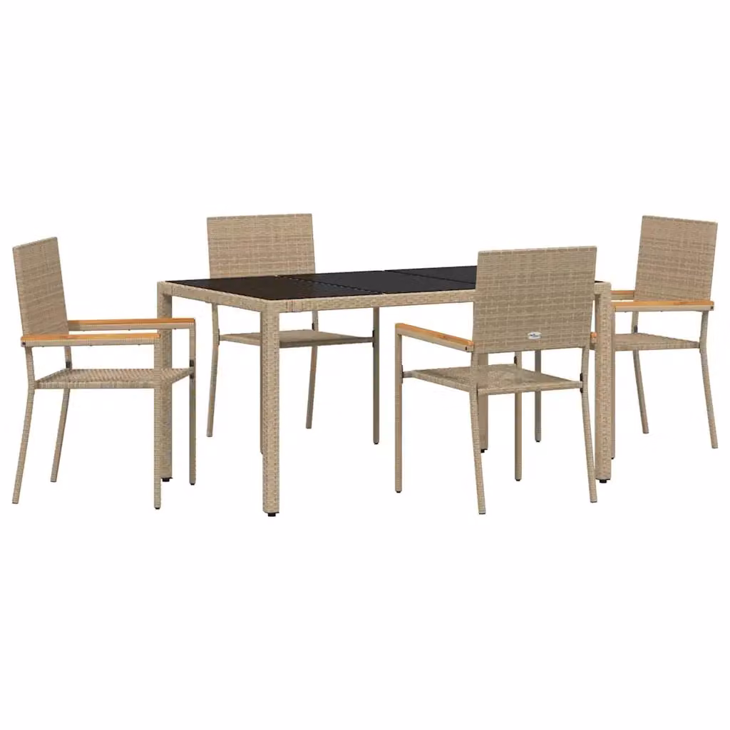 Set da pranzo per giardino vidaXL in 5 pezzi in polyrattan e legno di acacia color beige e marrone con piano in vetro – 2