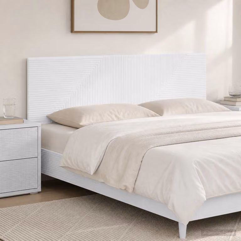 Testiera da muro vidaXL HAARLEM in legno ingegnerizzato bianco con ripiano integrato e scomparti laterali