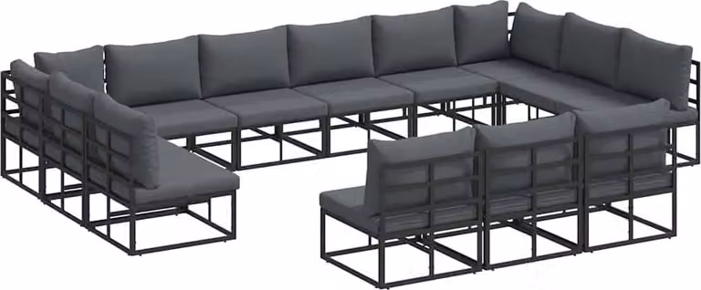 Set Divano da Giardino con cuscino 13 pcs Nero Alluminio