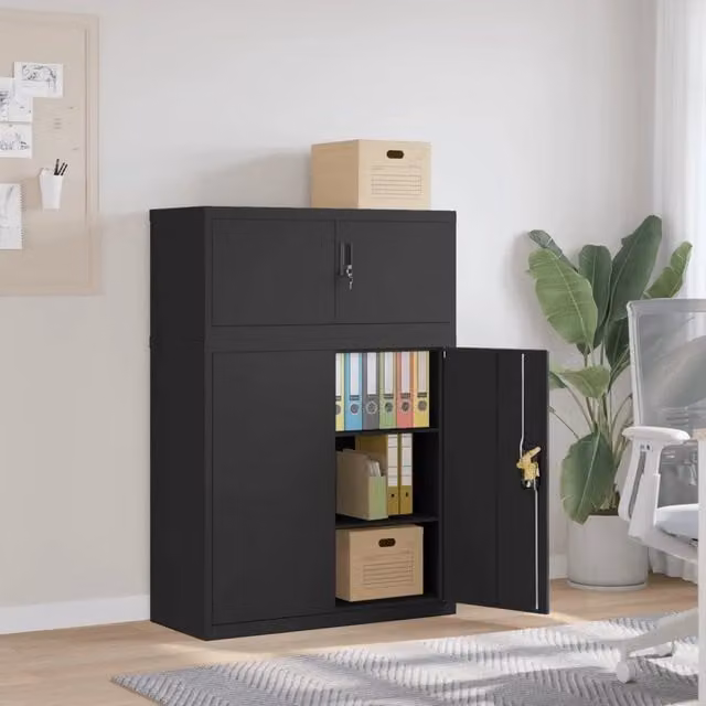 Armadio Classificatore vidaXL in Metallo Nero Opaco con Ante a Battente e Serratura L/P/H: 90 x 40 x 130 cm