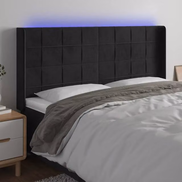 Testiera a LED-Testata con LED Nera 163x16x118/128 cm in Velluto 854161