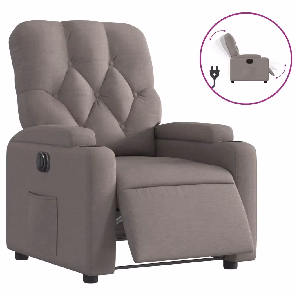 vidaXL Poltrona Elettrica Reclinabile in Tessuto Beige e Grigio con Braccioli – 2