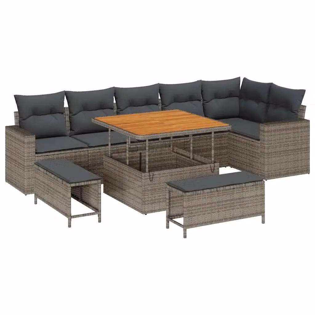 Set Divano da Giardino vidaXL 11 Pezzi con Cuscini Grigio con Struttura in Metallo e Design a L – 2