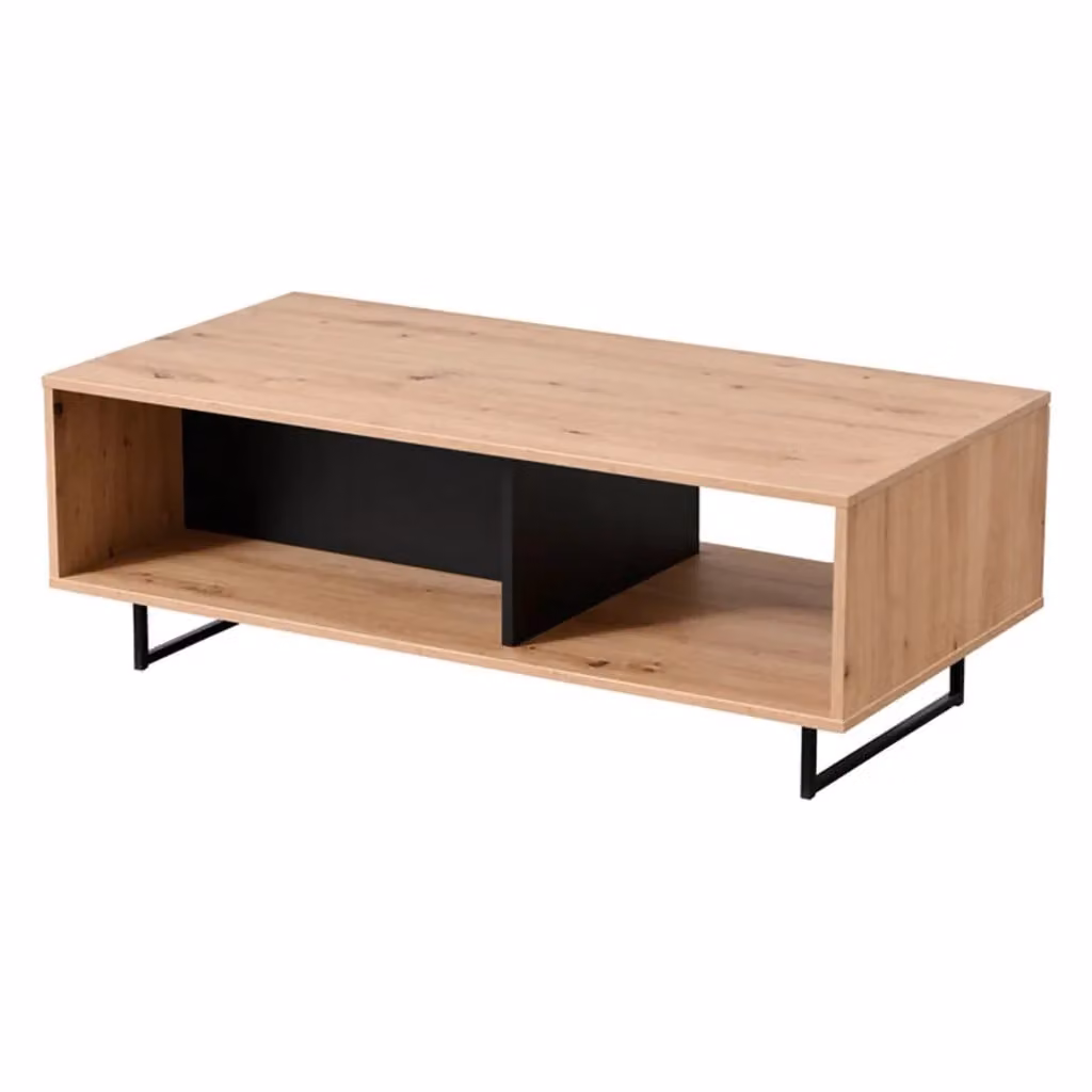 Tavolino da salotto moderno DMORA Corsano in legno rovere marrone e nero L/P/H: 120.5 x 60.5 x 42.5 cm – 2