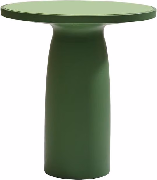 Tavolo basso rotondo Qeeboo Toto verde con base in metallo e piano in vetro