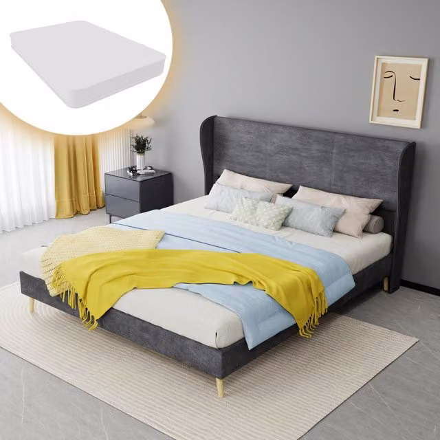 Letto matrimoniale 160x200 cm con testiera imbottita in velluto grigio