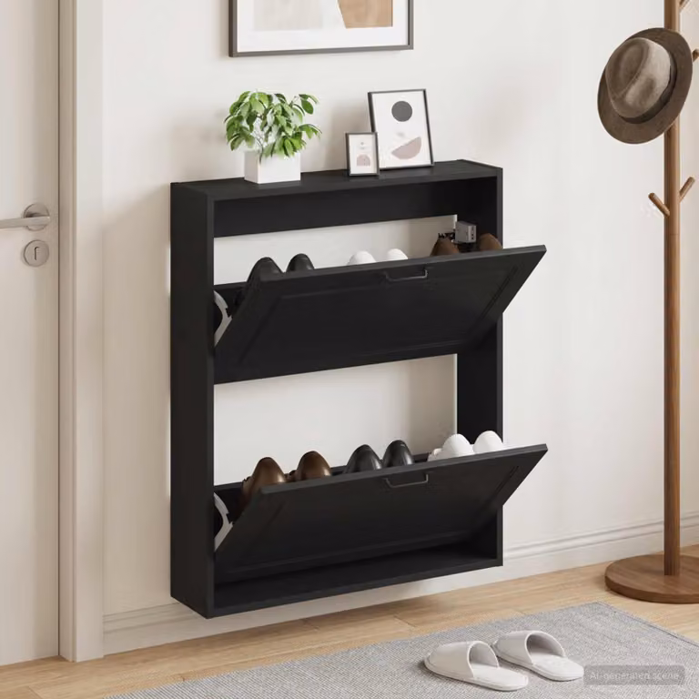vidaXL Mobiletto per Scarpe da Muro UTRECHT Nero L: 71 cm, P: 17 cm, H: 86 cm
