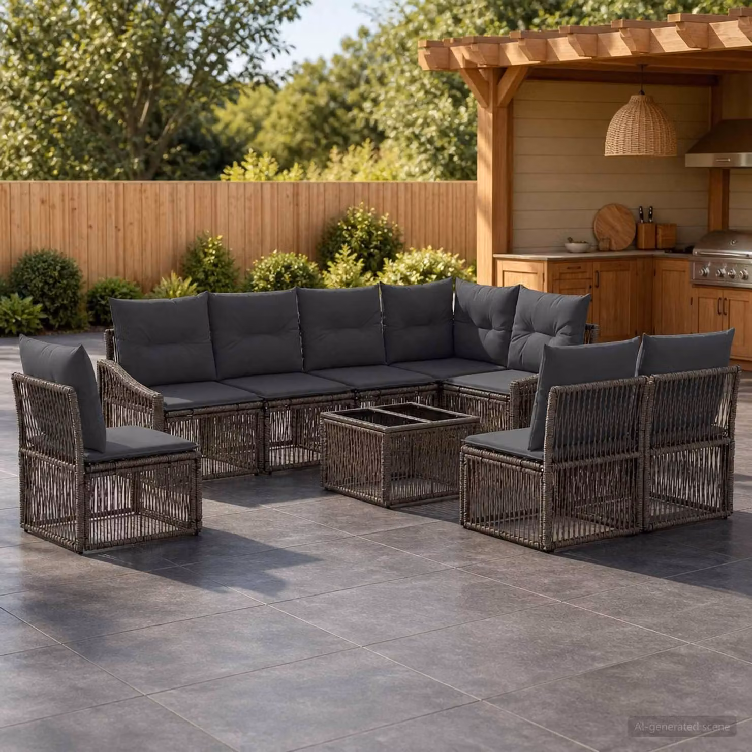 Maison Exclusive - Set da giardino composto da 9 pezzi, divano, colore grigio, realizzato in rattan sintetico