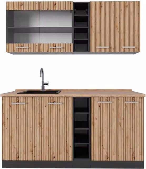 Cucina completa moderna R-Line Vicco in Rovere e Antracite L: 160 cm