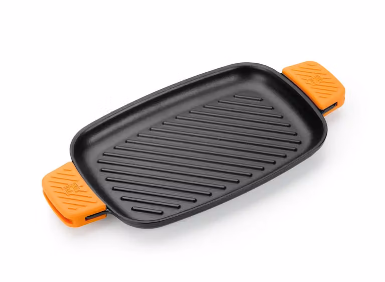Piastra rettangolare con grill in ghisa per induzione con due maniglie e presine, linea Efficient Iron, diam. 35cm