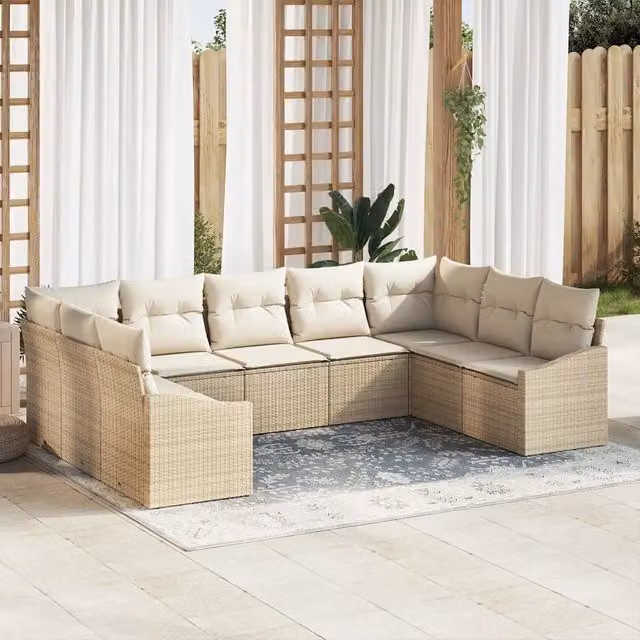 Set di divani 9 pz Beige polyrattan 3346881