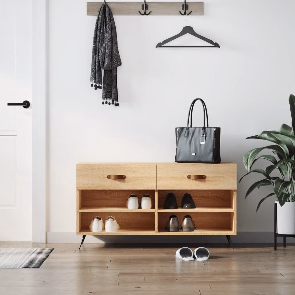Panca porta scarpe vidaXL in stile industriale, Rovere Sonoma, L 102 x P 35 x H 55 cm