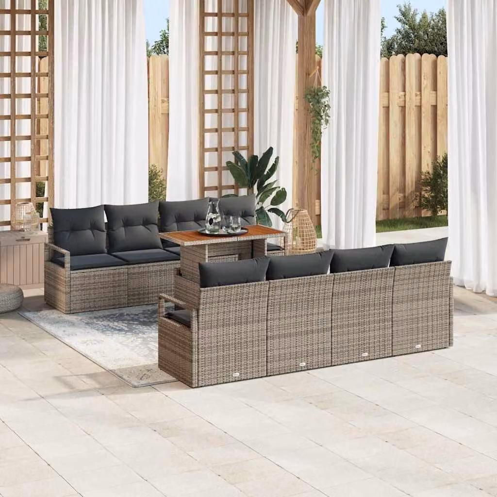 Maison Exclusive - Set da giardino composto da 9 pezzi, divano, colore grigio, materiale: rattan sintetico