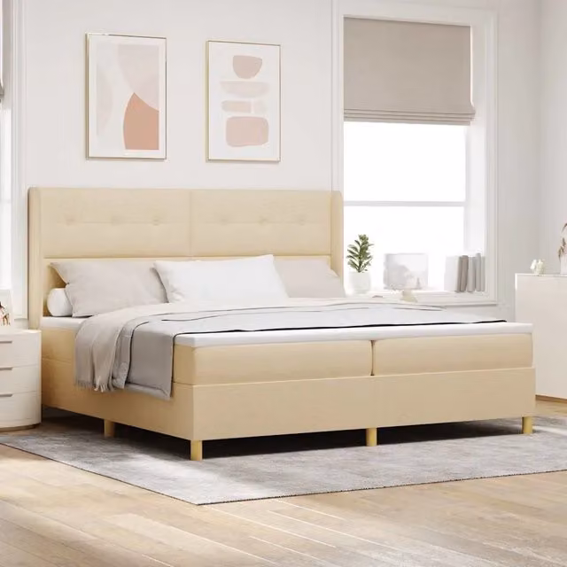 Letto a molle moderno vidaXL con strisce LED e porta USB, rivestimento in tessuto beige, L/P: 200 x 200 cm