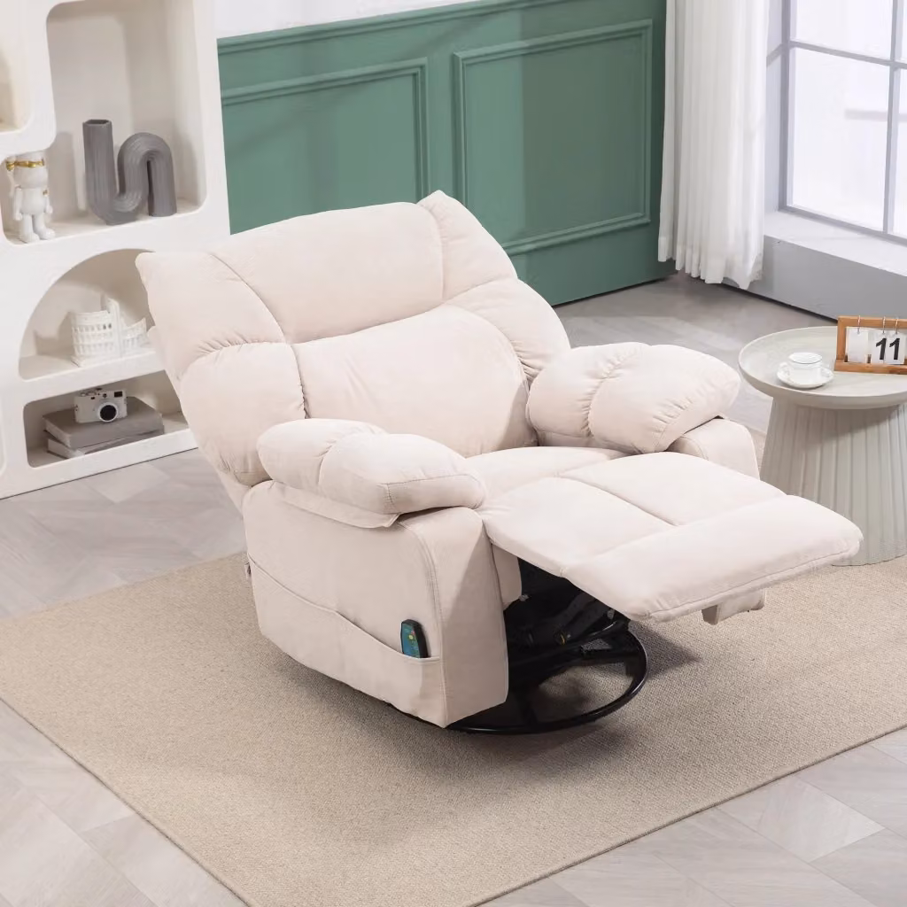 Poltrona Relax REDOM reclinabile, girevole a 360 gradi con massaggio e riscaldamento, Beige – 2