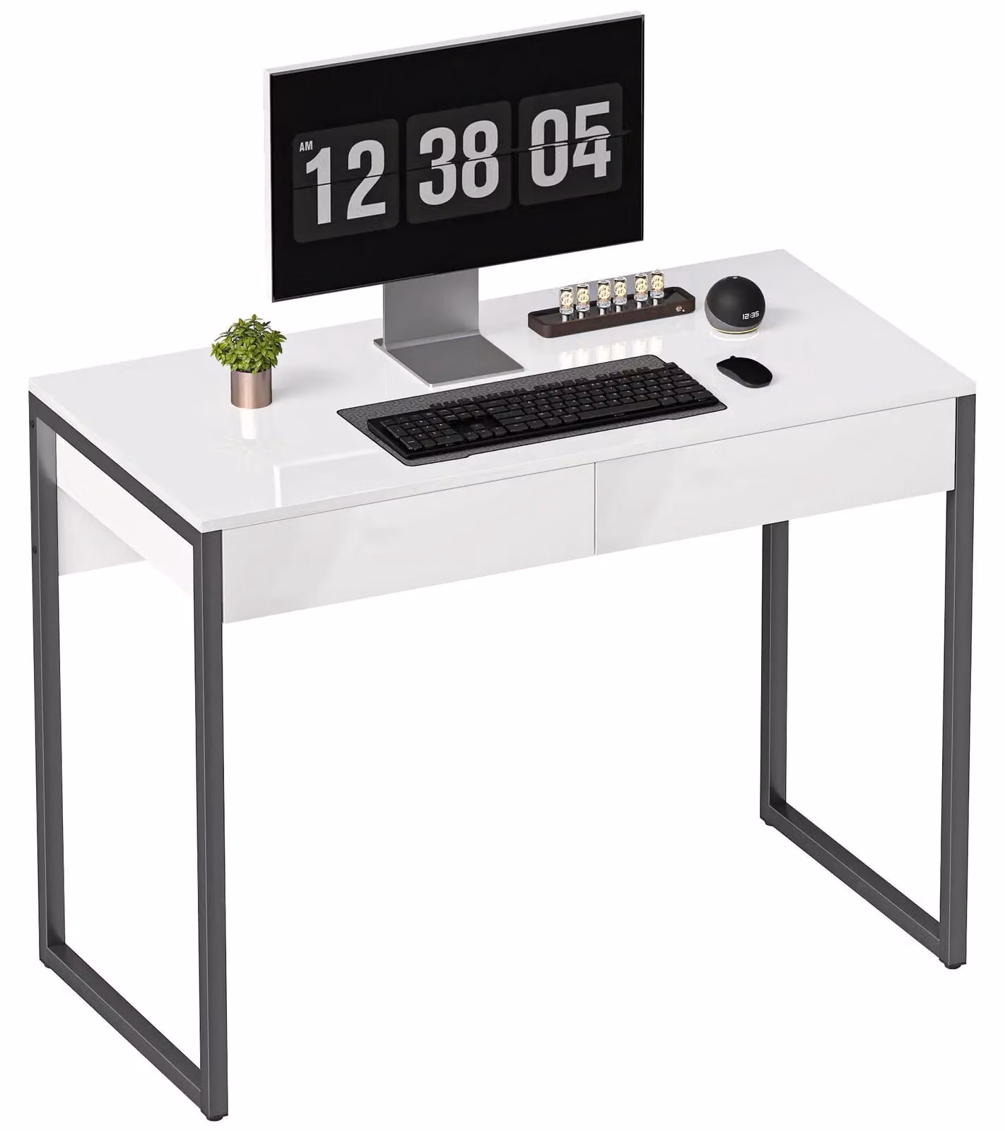 Scrivania - Scrivania per computer - 100 x 50 cm - 2 cassetti - Struttura in metallo - Da montare - Bianco