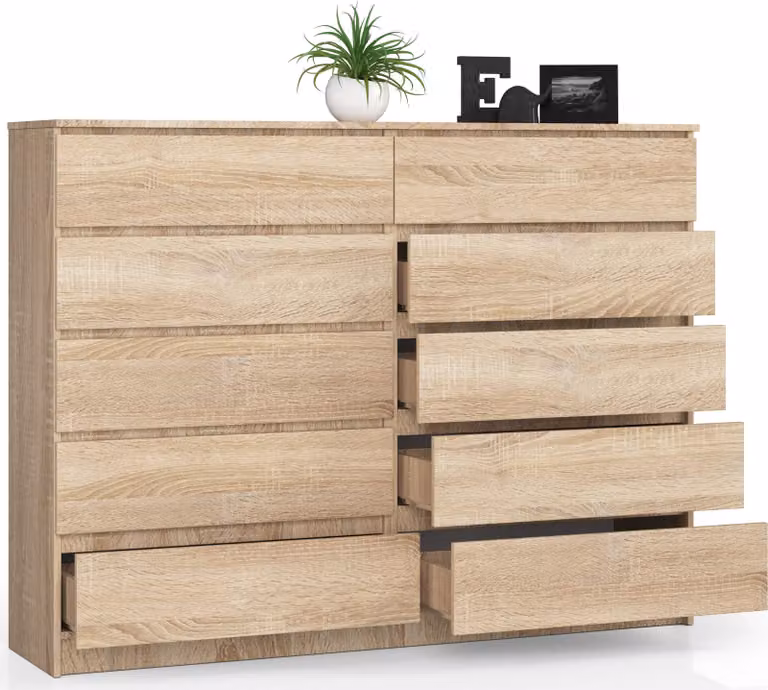 Cassettiera BDW, 10 cassetti, molto spazio in soggiorno, rovere Sonoma