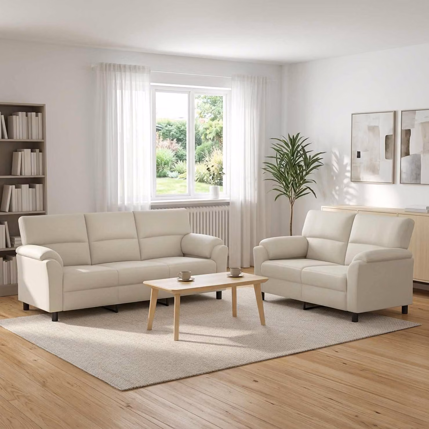 Set di 2 divani moderni vidaXL in velluto color crema con struttura in metallo per il tuo soggiorno