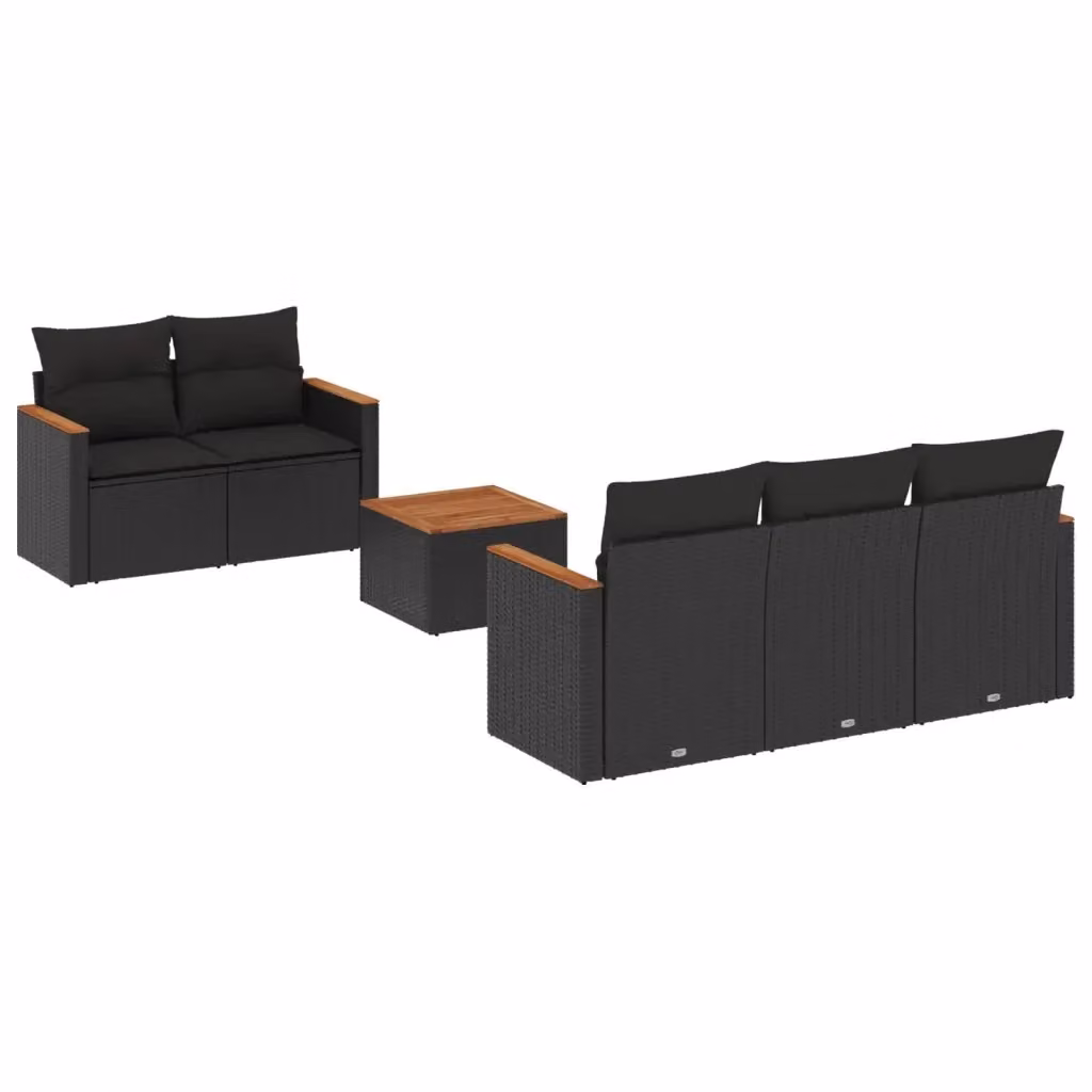 Set Divano da Giardino vidaXL 6 pz a Forma a L con Cuscini Neri e Tavolino in Polyrattan e Acciaio – 2