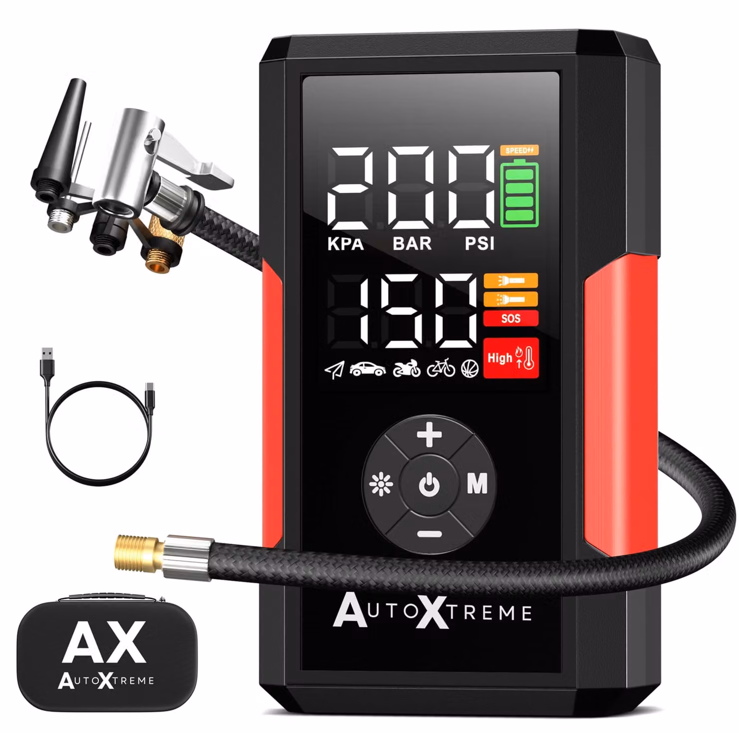 Compressore d'aria portatile wireless - Pressione massima di lavoro: 10,3 BAR - Batteria: 6000 mAh - Adatto per auto, moto, biciclette