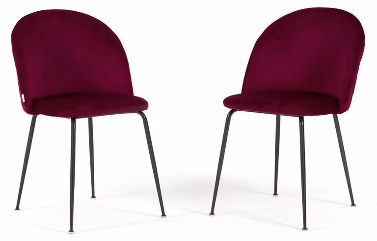 Set di 2 sedie in velluto per interni, imbottite, con gambe in metallo, dal design elegante per cucine, bar e ristoranti - Sara – Bordeaux/Grigio