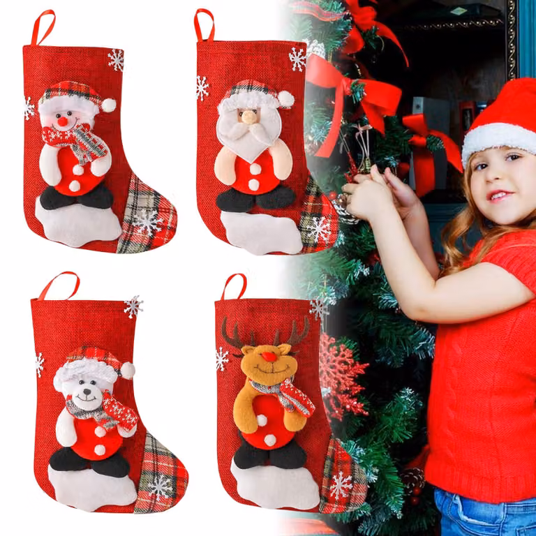 Calze di Natale grandi - Set di 4 calze natalizie riempite - Grandi calze di Natale