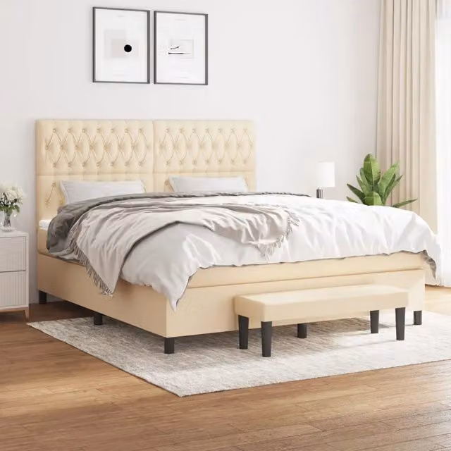 Letto Ibrido Moderno vidaXL con Giroletto a Molle e Materasso in Tessuto Beige e Bianco L: 180 cm, P: 200 cm, H: 203 cm