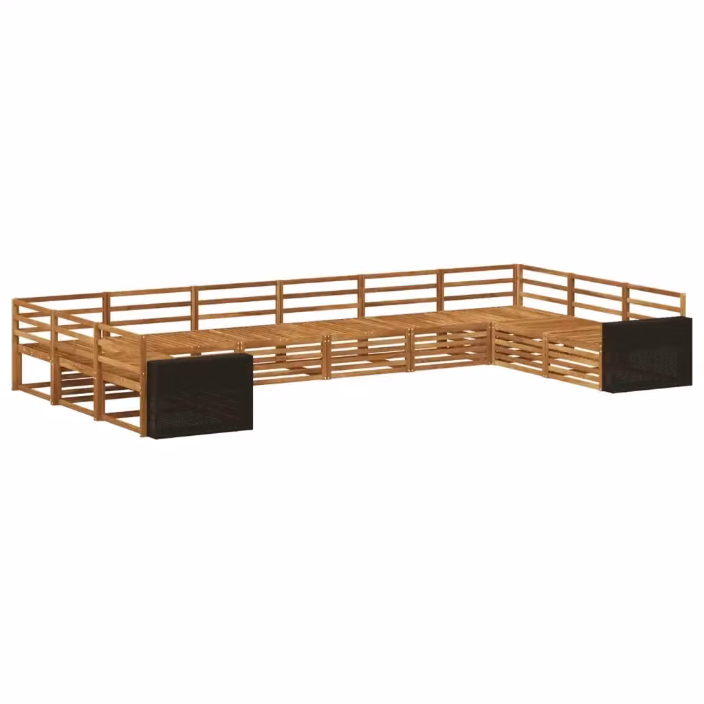 Set di divani da giardino a forma di U vidaXL in legno di acacia massello marrone con cuscini inclusi – 2