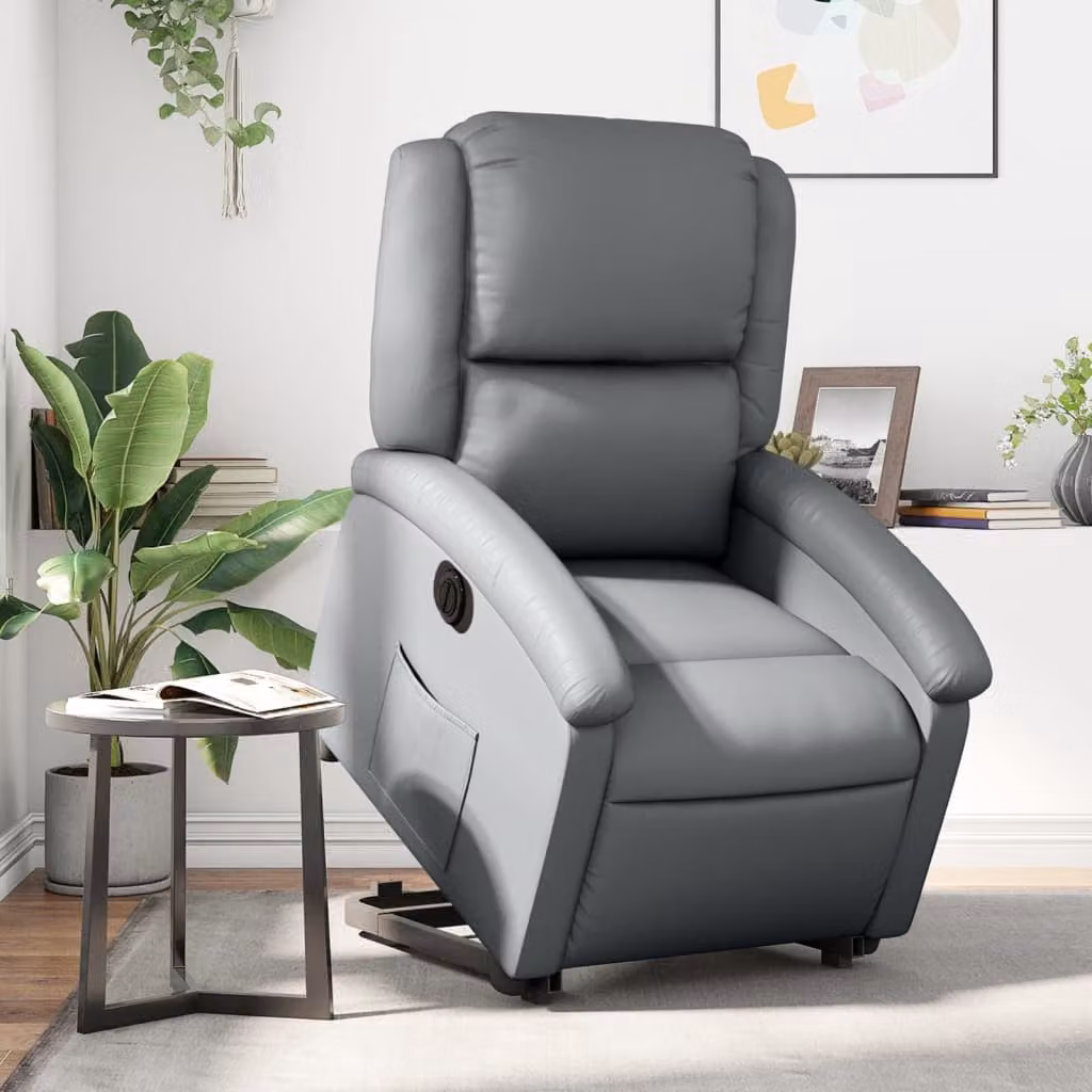 Poltrona Alzapersona Reclinabile vidaXL in Similpelle Grigia con Assistenza Elettrica per Senior – 1