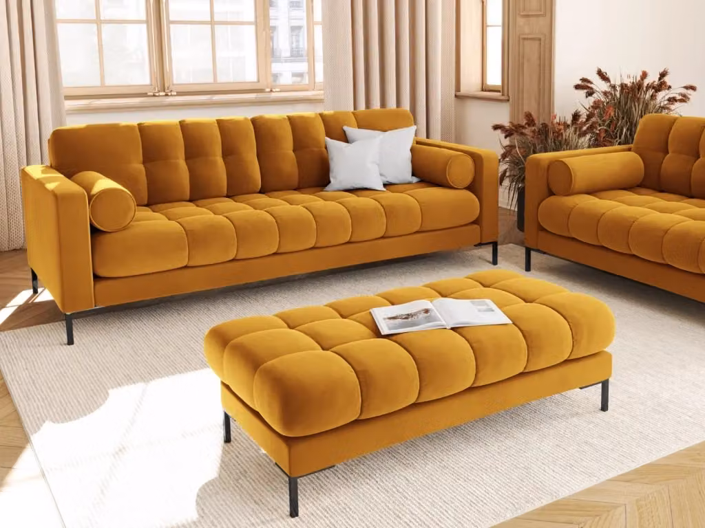Divano 3 posti Bali di Cosmopolitan Design in velluto giallo con struttura in metallo L: 177 cm, P: 75 cm, H: 92 cm – 2