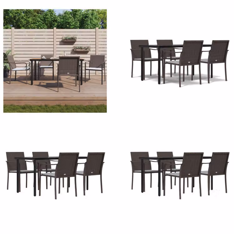 vidaXL Set da pranzo da giardino 5 pezzi con cuscini in polirattan e acciaio - Set da pranzo da giardino - Set da pranzo da giardino - Set da pranzo da esterno