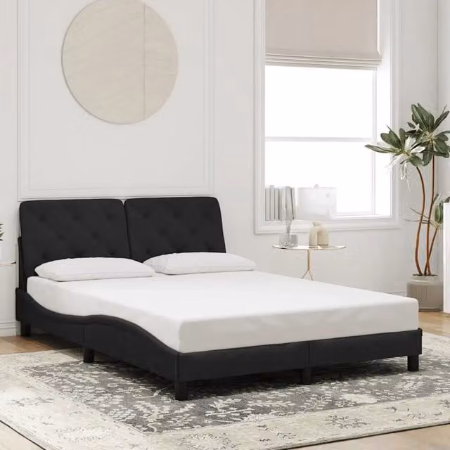 Giroletto vidaXL in Velluto Nero con Doghe in Legno L/P: 140 x 190 cm – 1