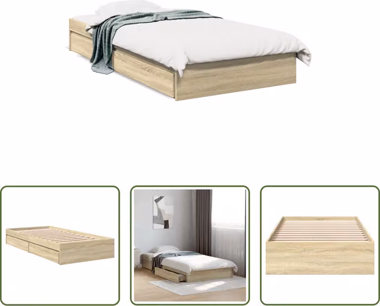 The Living Store Struttura letto con cassetti rovere Sonoma 90x200cm materiale legno