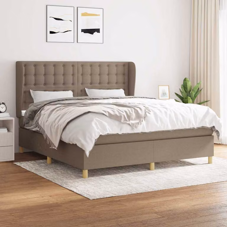 vidaXL Giroletto a Molle con Materasso in Tessuto Beige e Bianco, L/P: 160 x 200 cm