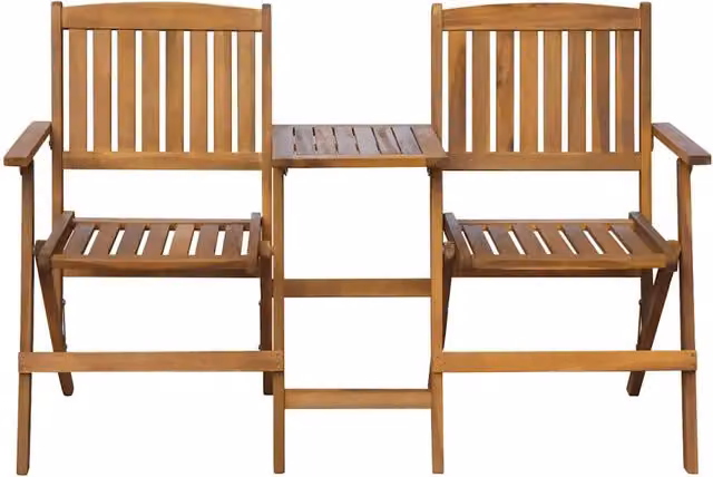 Panca da Giardino Pieghevole con Tavolino in Legno di Acacia Marrone L: 140 cm