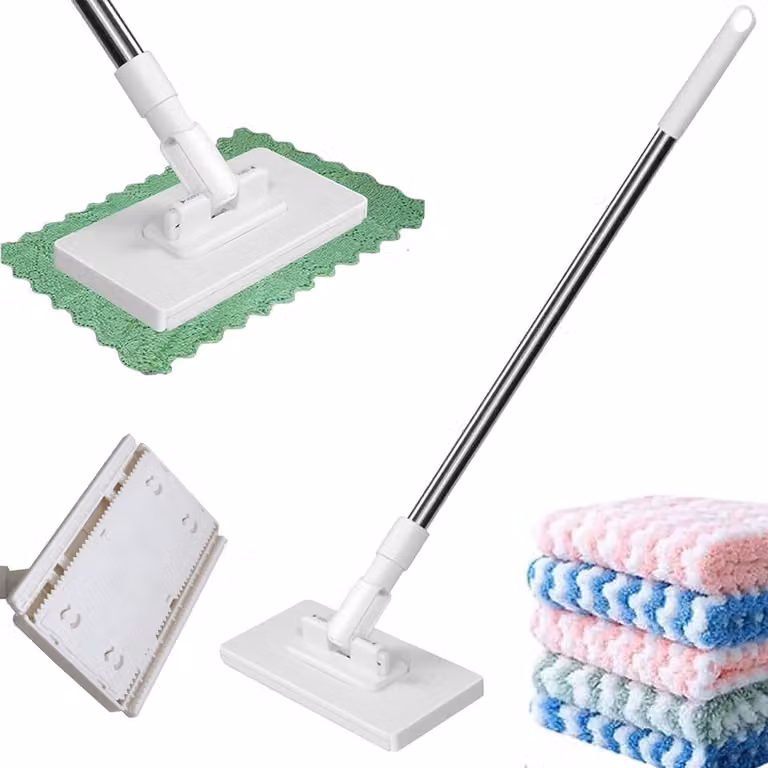 Mini mop a mani libere con sistema di sostituzione del panno, 4 panni inclusi, girevole